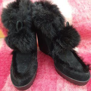 COACH Kataya Black Suede and Fur Wedge